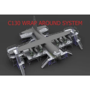 C-130 Aircraft Full Docking System|C-130 Aircraft Maintenance Full Docking Platform System|c-130 engine maintenance stands|c-130 full wrap|c-130 fuselage dock|c-130 maintenance tail dock|c-130 maintenance wrap|c-130 nose dock|c-130 wing stands|c130 wrap